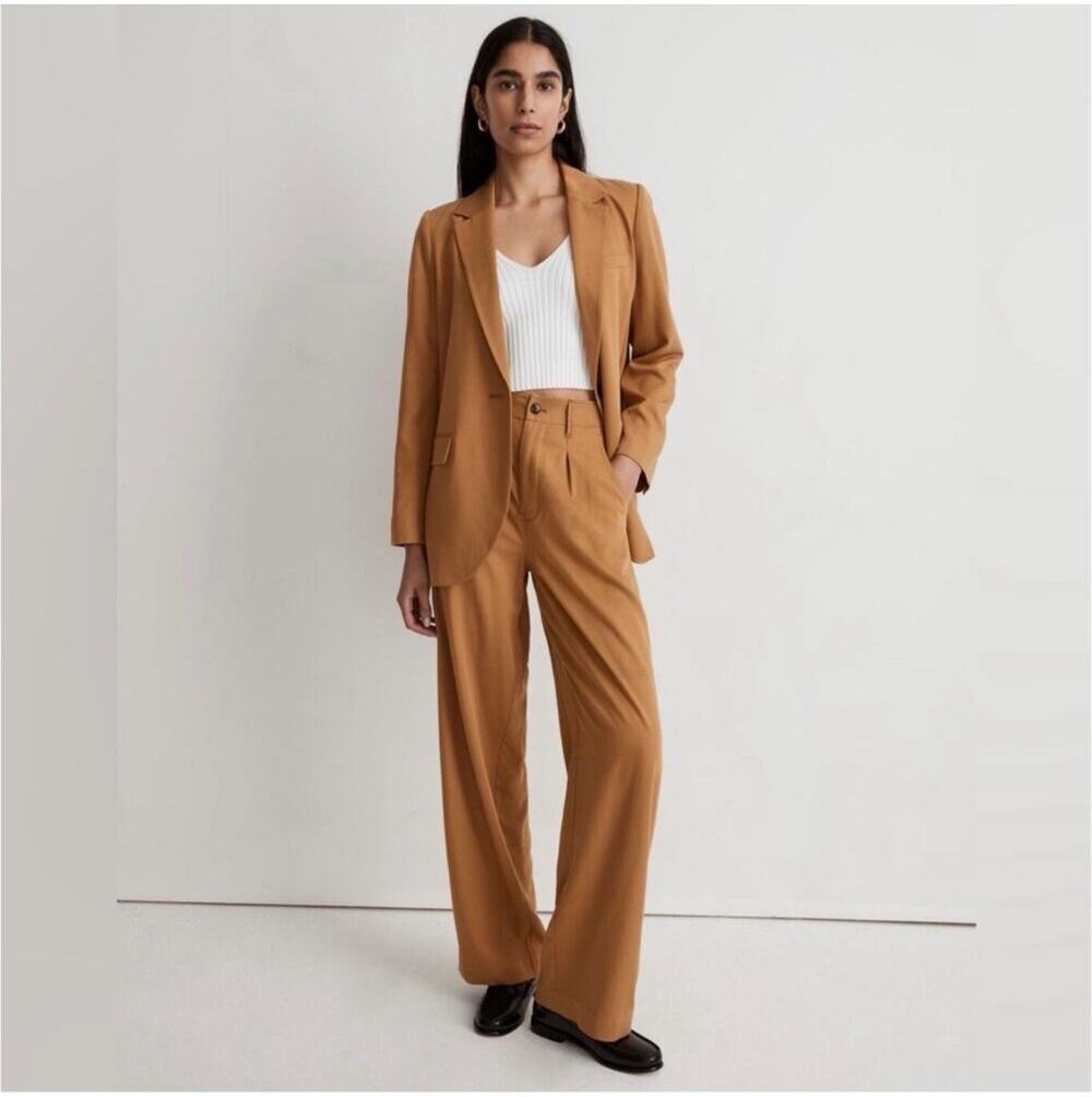 Madewell Pants Womens 2 Tan Toffee Neale Straight Leg Drapeweave Relaxed Casual